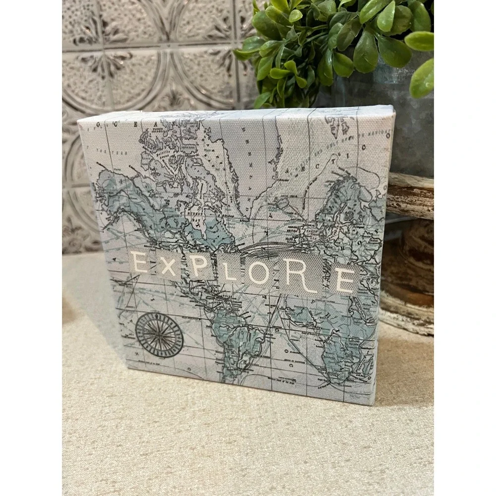 Explore World Map Canvas Wall Art Small Square Travel Decor 6x6
